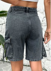 Dark Grey Marl Button Fly High Waisted Denim Shorts