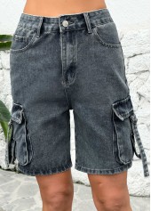Dark Grey Marl Button Fly High Waisted Denim Shorts