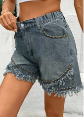 Straight Leg Button Fly High Waisted Denim Blue Shorts