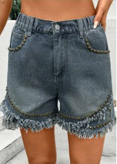 Straight Leg Button Fly High Waisted Denim Blue Shorts