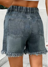 Straight Leg Button Fly High Waisted Denim Blue Shorts