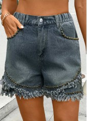 Straight Leg Button Fly High Waisted Denim Blue Shorts