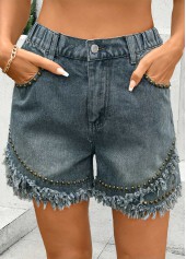 Straight Leg Button Fly High Waisted Denim Blue Shorts