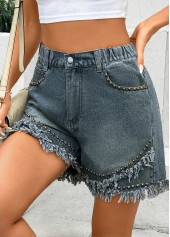 Straight Leg Button Fly High Waisted Denim Blue Shorts