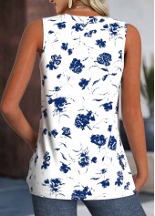 Floral Print Breathable White Sleeveless V Neck Tank Top