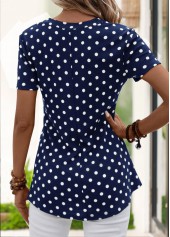 Polka Dot Zipper Navy Short Sleeve T Shirt