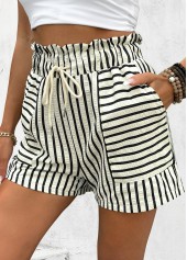 Striped Drawstring White Elastic Waist High Waisted Shorts