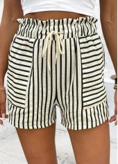 Striped Drawstring White Elastic Waist High Waisted Shorts