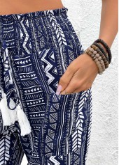 Geometric Print Smocked Navy Jogger Elastic Waist Pants