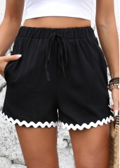 Black Straight Leg Elastic Waist High Waisted Shorts