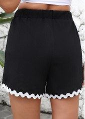 Black Straight Leg Elastic Waist High Waisted Shorts