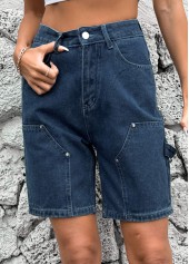 Button Denim Blue Color High Waisted Shorts