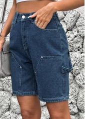 Button Denim Blue Color High Waisted Shorts