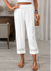 White Straight Leg Elastic Waist High Waisted Pants