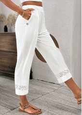 White Straight Leg Elastic Waist High Waisted Pants