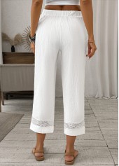 White Straight Leg Elastic Waist High Waisted Pants