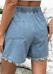 Denim Blue Elastic Waist High Waisted Shorts