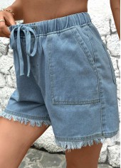 Denim Blue Elastic Waist High Waisted Shorts