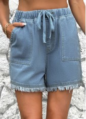Denim Blue Elastic Waist High Waisted Shorts