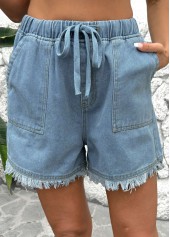 Denim Blue Elastic Waist High Waisted Shorts