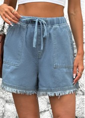 Denim Blue Elastic Waist High Waisted Shorts