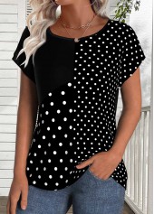 Polka Dot Patchwork Black Short Sleeve T Shirt