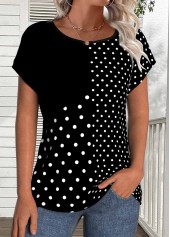 Polka Dot Patchwork Black Short Sleeve T Shirt
