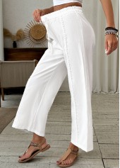 White Wide Leg Elastic Waist High Waisted Patchwork Pants