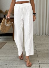 White Wide Leg Elastic Waist High Waisted Patchwork Pants