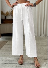 White Wide Leg Elastic Waist High Waisted Patchwork Pants