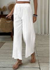 White Wide Leg Elastic Waist High Waisted Patchwork Pants