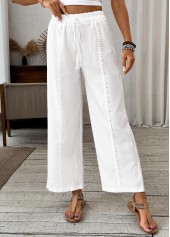 White Wide Leg Elastic Waist High Waisted Patchwork Pants