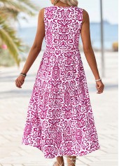 Tribal Print Hot Pink Maxi Sleeveless Split Neck Dress