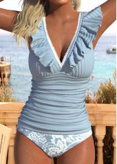Mid Waisted Paisley Print Criss Cross Tankini Set