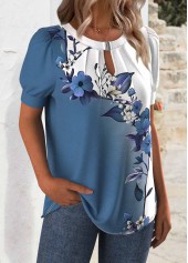 Floral Print Cut Out White Short Sleeve T Shirt