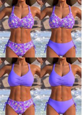 Reversible High Waist Purple Blue Bikini Set