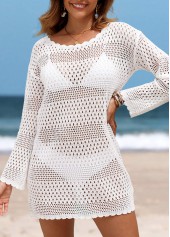 White Long Sleeve Round Neck Cover Up