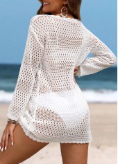 White Long Sleeve Round Neck Cover Up