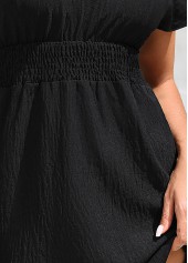 Split Smocked V Neck Black Cover Up