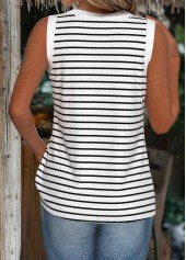 Striped White Sleeveless V Neck Tank Top