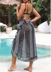 Criss Cross Tribal Print Black Cover Up