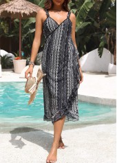 Criss Cross Tribal Print Black Cover Up