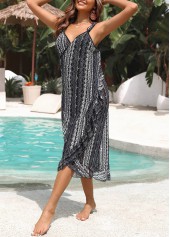 Criss Cross Tribal Print Black Cover Up