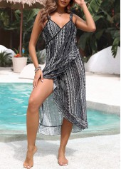 Criss Cross Tribal Print Black Cover Up