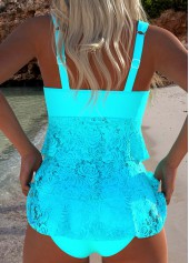 V Neck Lace Cyan Tankini Set