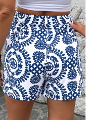 Plants Print Button Royal Blue Straight Leg Shorts