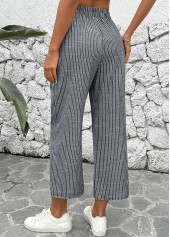 Striped Black Straight Leg Elastic Waist Mid Waisted Pants