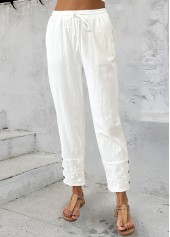Straight Leg Drawastring Mid Waisted White Pants