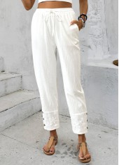 Straight Leg Drawastring Mid Waisted White Pants