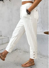 Straight Leg Drawastring Mid Waisted White Pants